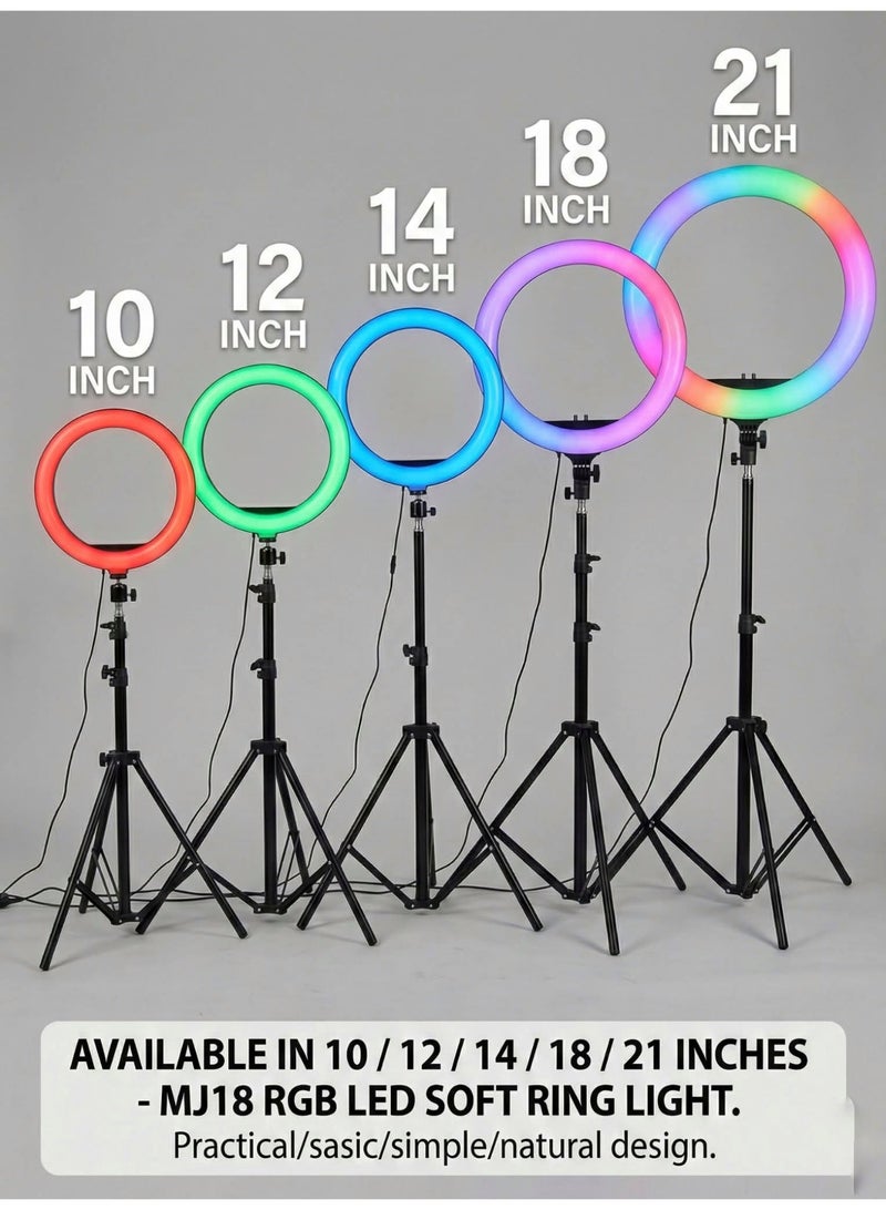 RGB LED Soft Ring Light MJ18 - Professional Studio Fill Light - Multiple Color Modes - Supports 3 Smartphones - 18 inches - Image 1